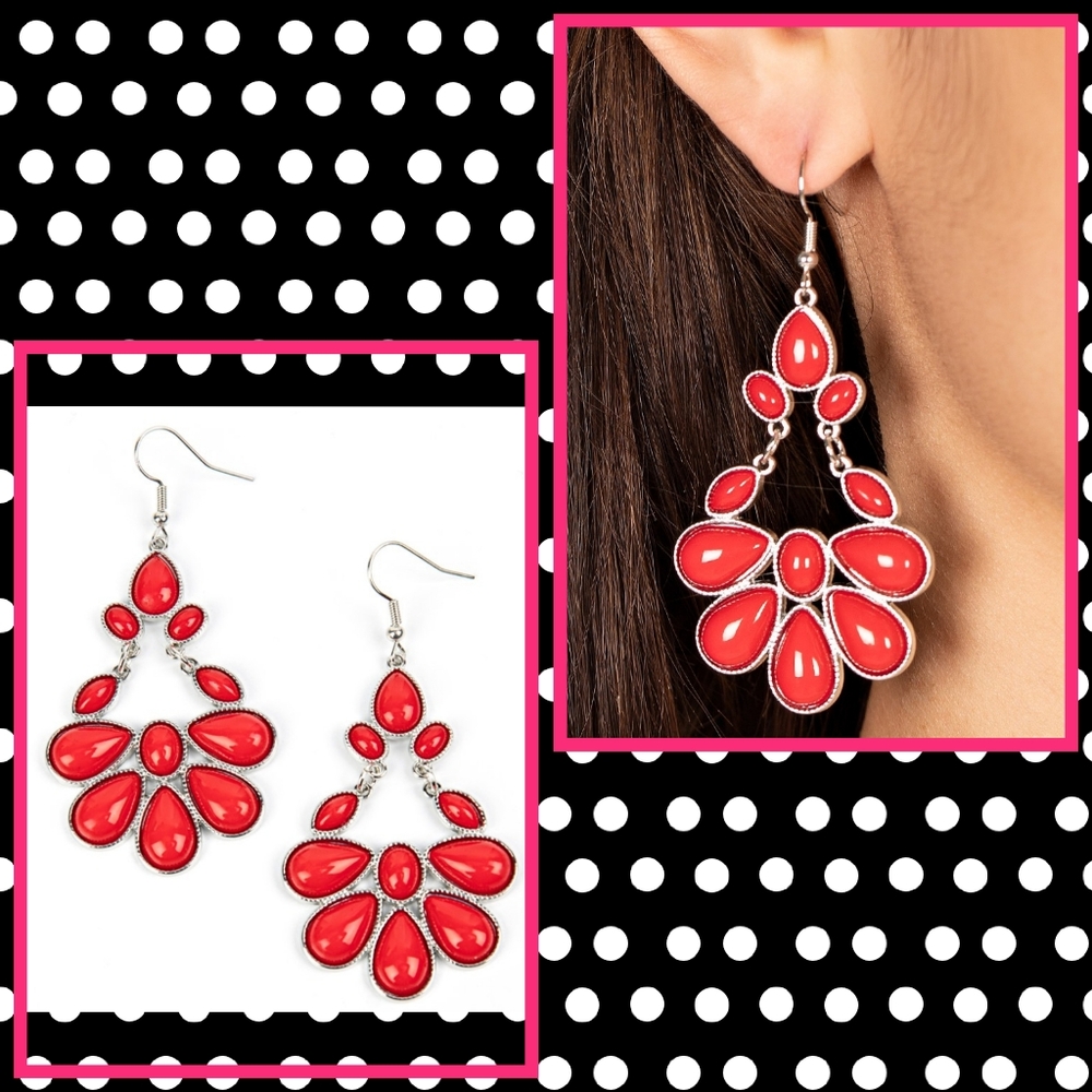 2/$10 Paparazzi Colorfully Canopy - Red Earrings